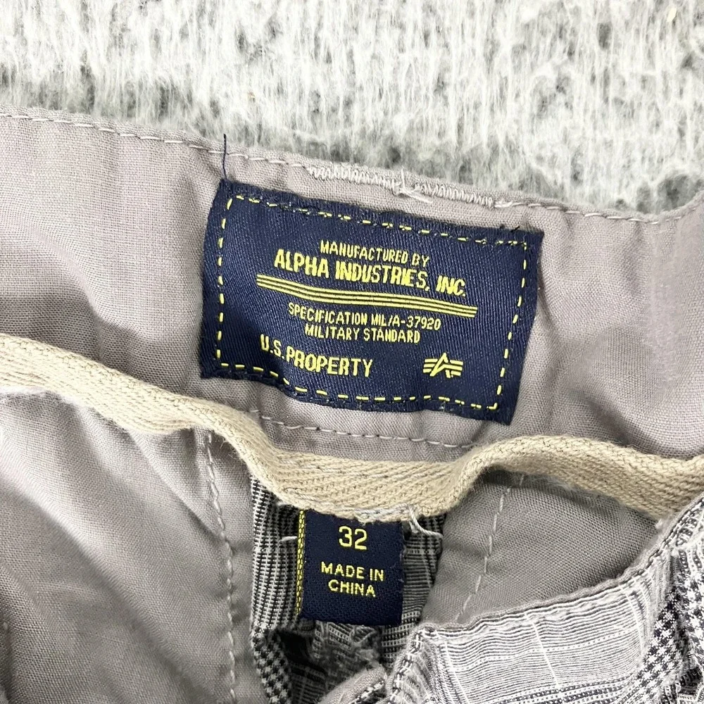 Alpha Industries Cargo Shorts Mens 32 Gray Plaid Cotton‎ Canvas Military Utility
